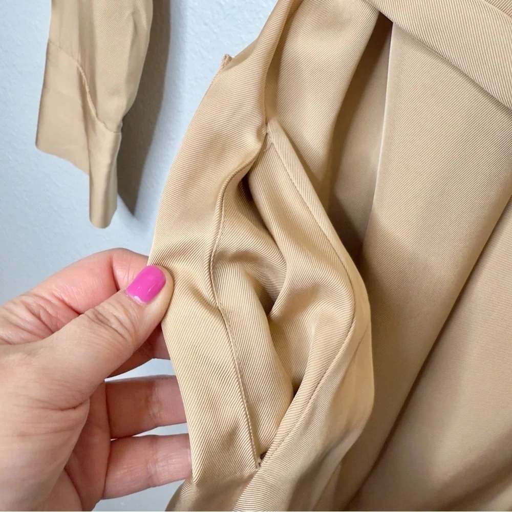 Zara Studio Safari Shirt Dress Tan Midi Belted Utility Quiet Luxury Sz XS